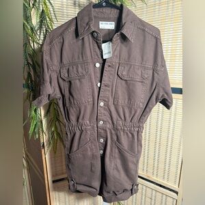 Free People Brown Short Sleeve Jumpsuit